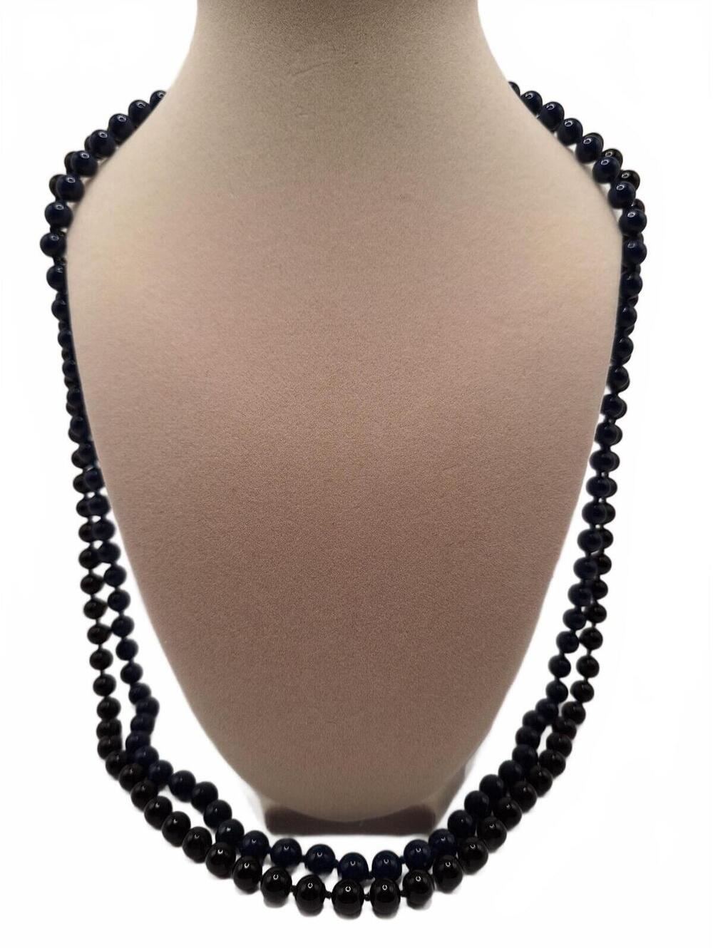 Vintage Monet beaded necklace black navy blue 6 mm 30 inches set of 2